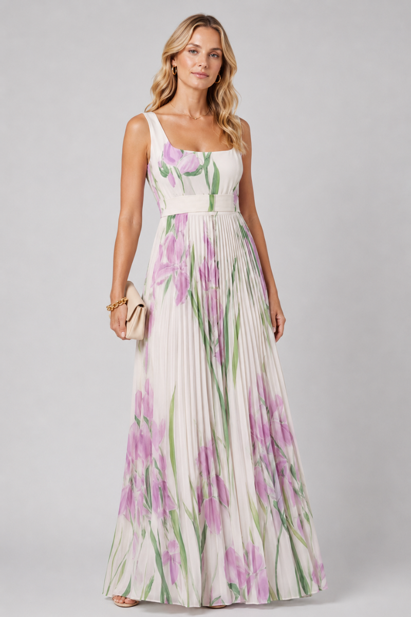 Women's Floral Square Neck Maxi Dress – Elegant Summer Occasion Dress