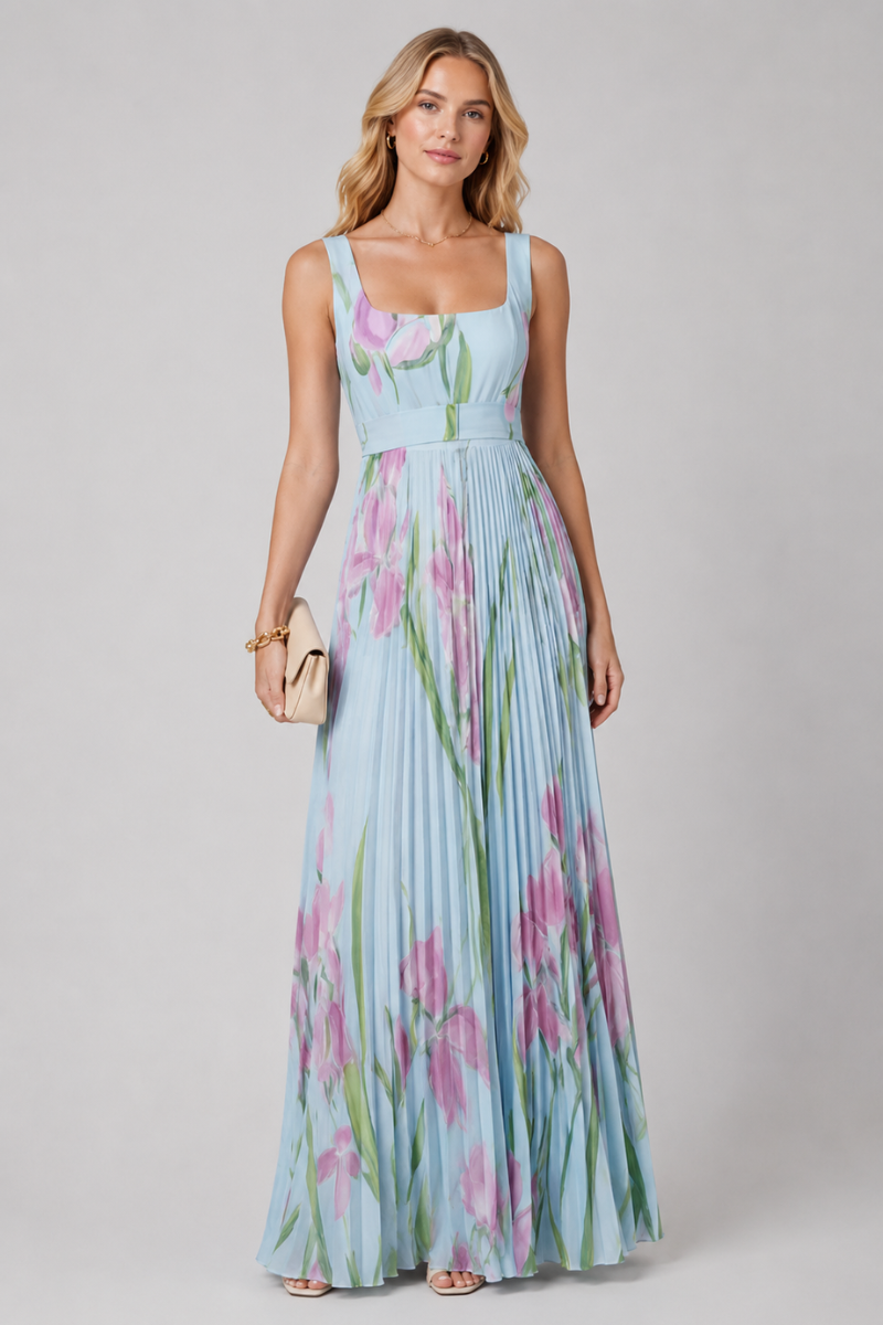 Women's Floral Square Neck Maxi Dress – Elegant Summer Occasion Dress