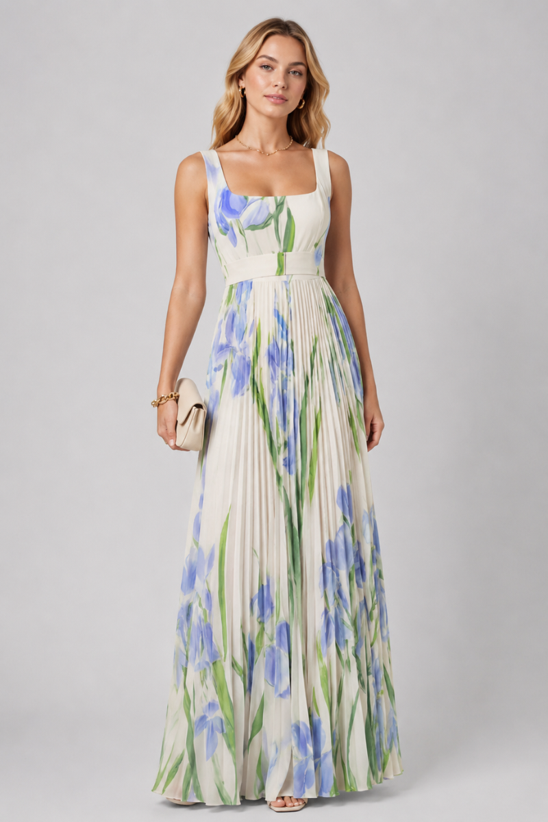 Women's Floral Square Neck Maxi Dress – Elegant Summer Occasion Dress