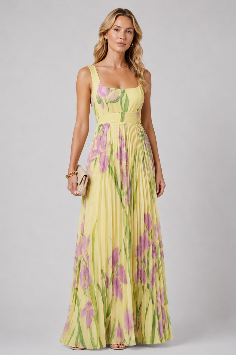 Women's Floral Square Neck Maxi Dress – Elegant Summer Occasion Dress