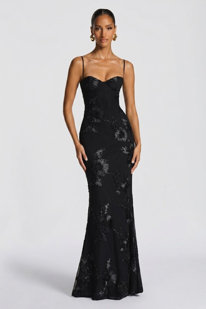 Women's Floral Sweetheart Neck Maxi Dress – Elegant Sleeveless Evening Dress