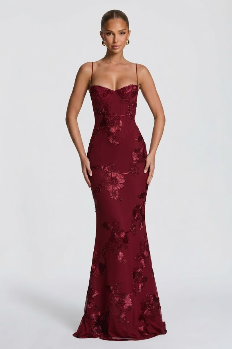 Women's Floral Sweetheart Neck Maxi Dress – Elegant Sleeveless Evening Dress