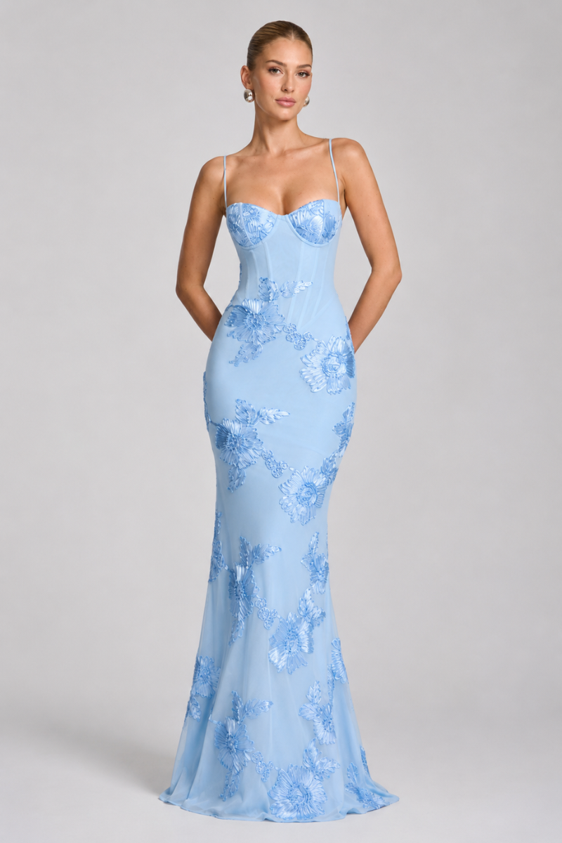 Women's Floral Sweetheart Neck Maxi Dress – Elegant Sleeveless Evening Dress