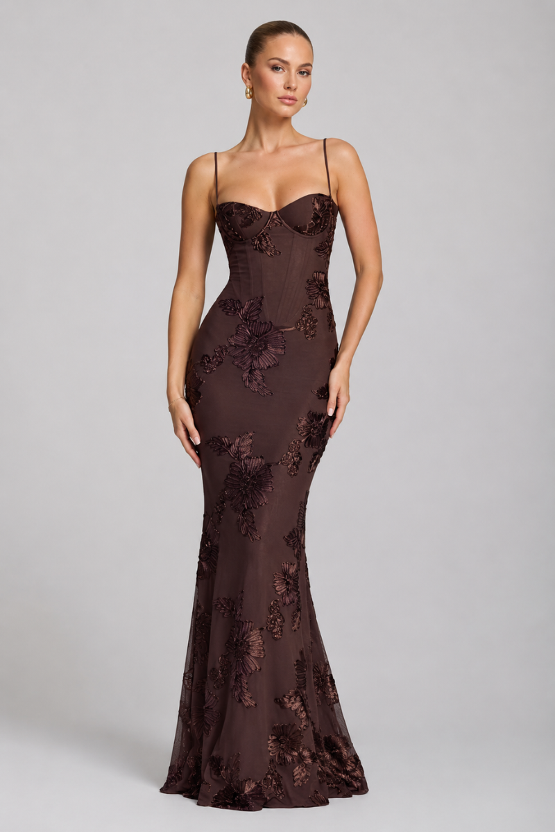 Women's Floral Sweetheart Neck Maxi Dress – Elegant Sleeveless Evening Dress