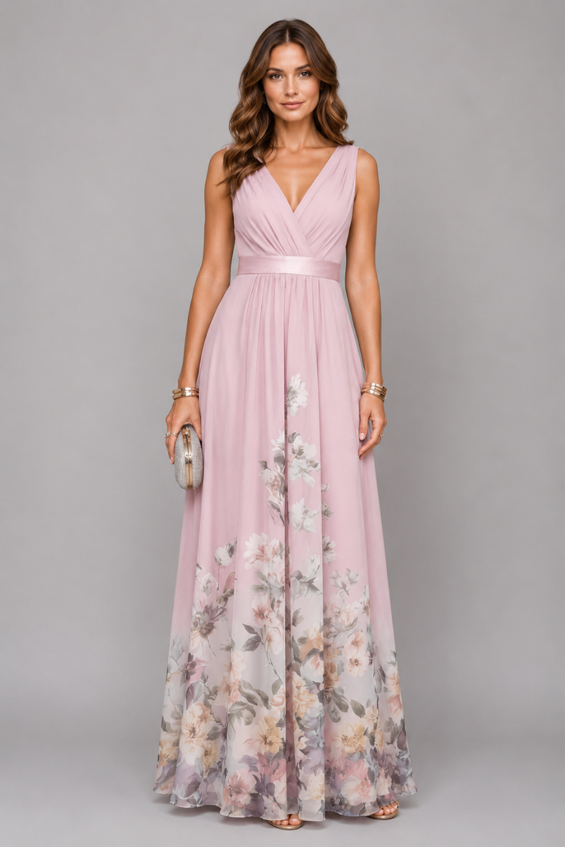 Women's Floral V Neck Maxi Dress – Elegant Wedding Guest Occasion Dress