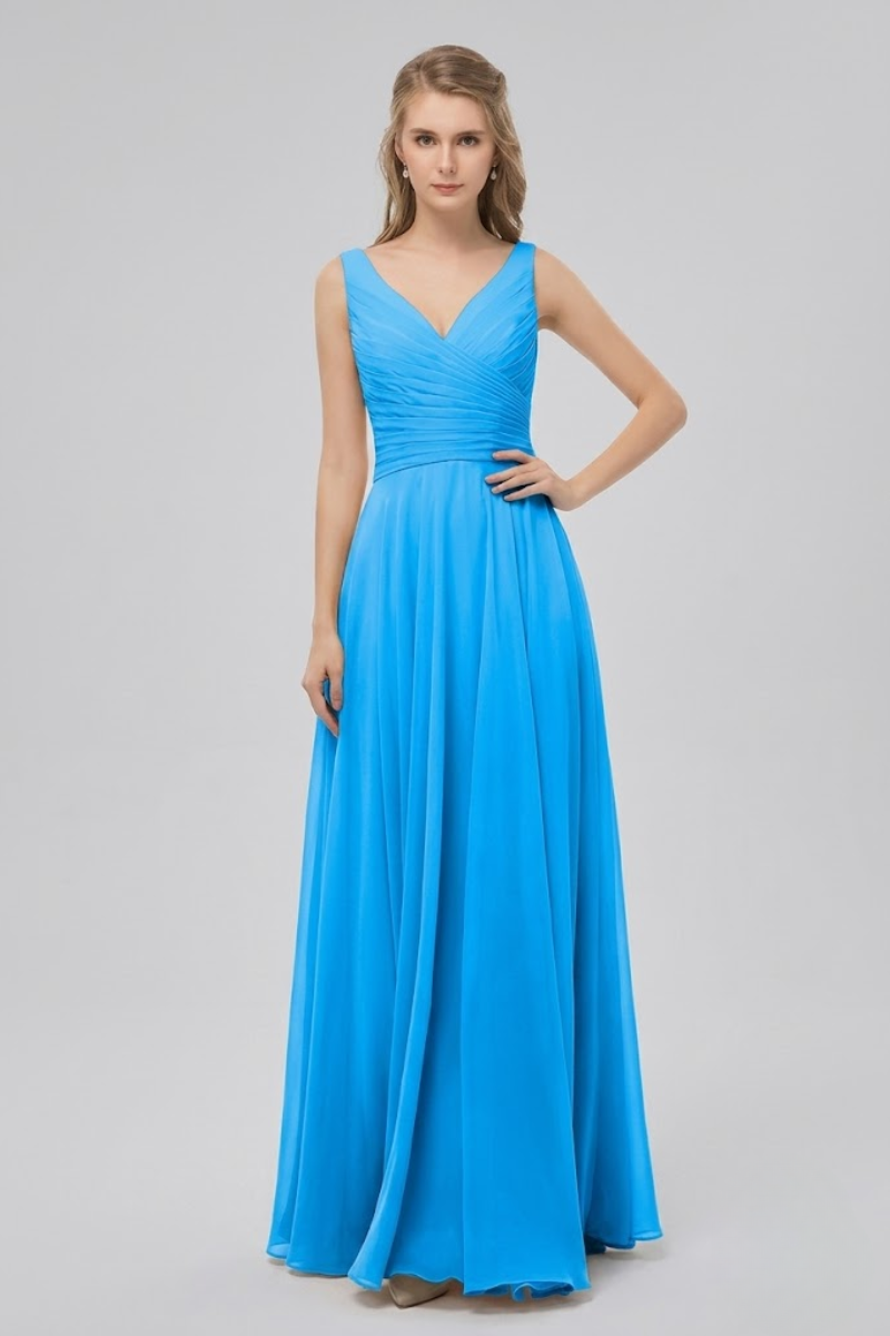 Women's Full Length Chiffon Maxi Dress with Bow Detail