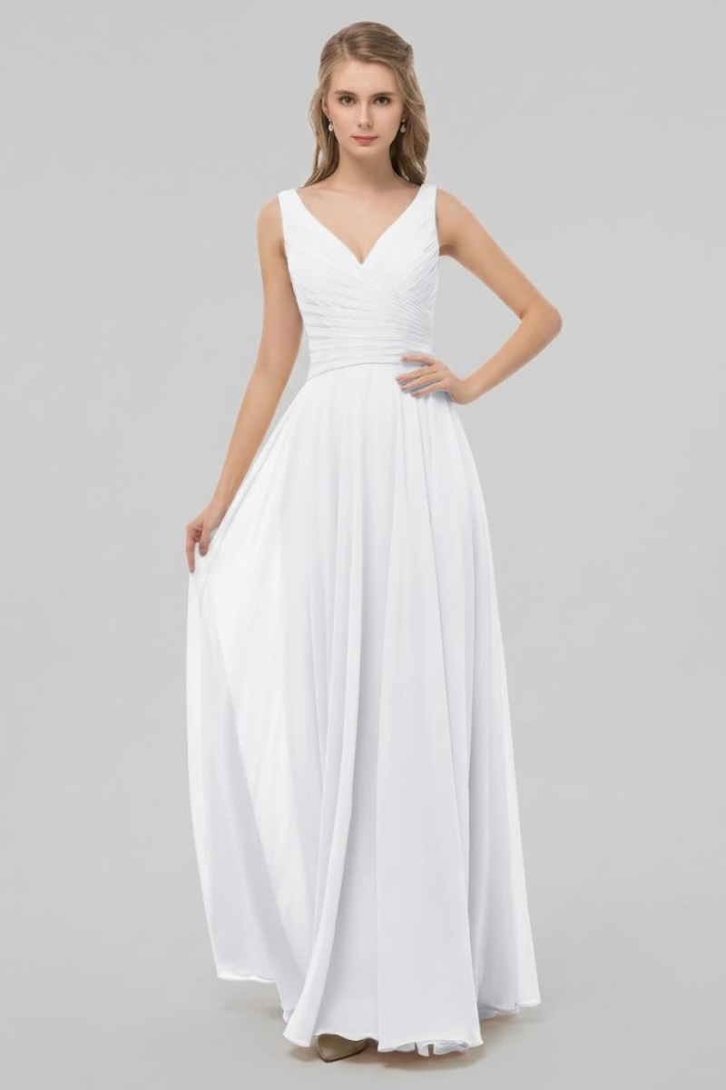 Women's Full Length Chiffon Maxi Dress with Bow Detail