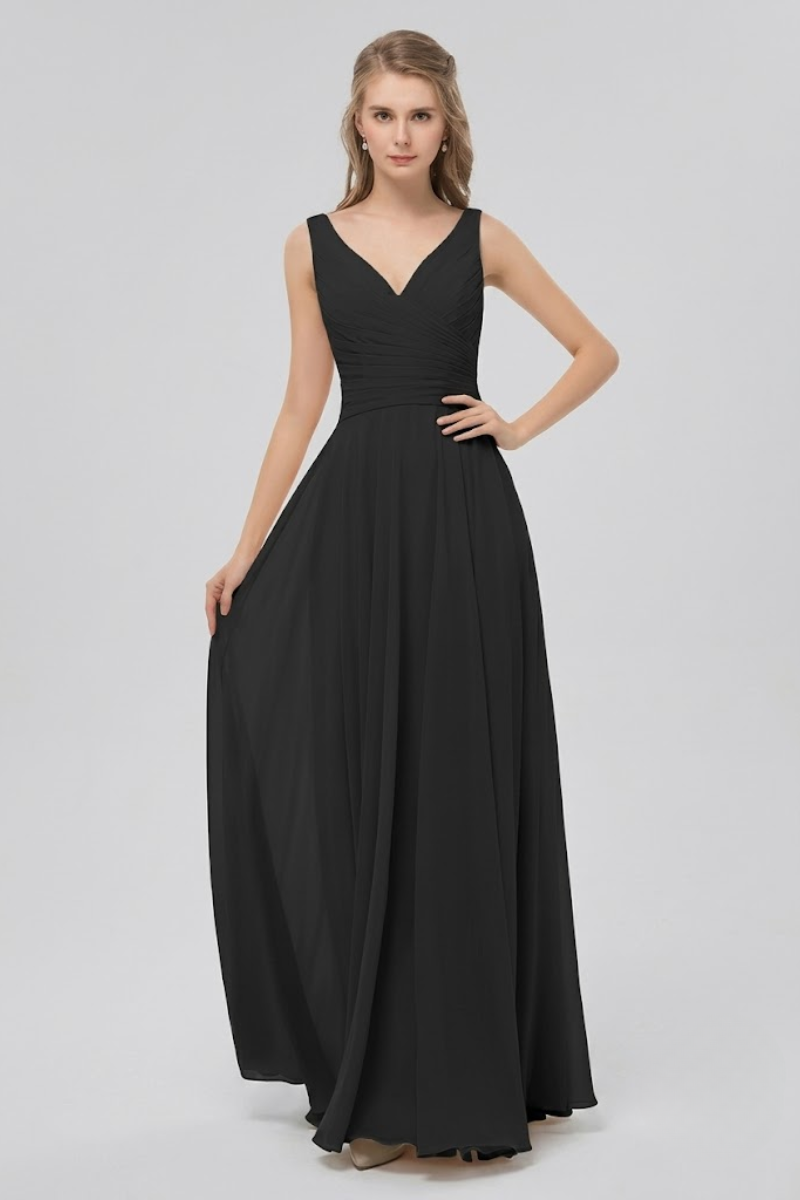 Women's Full Length Chiffon Maxi Dress with Bow Detail