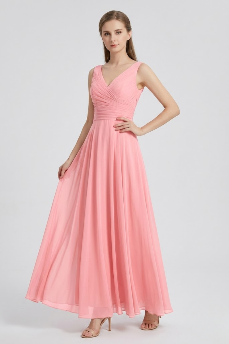 Women's Full Length Chiffon Maxi Dress with Bow Detail