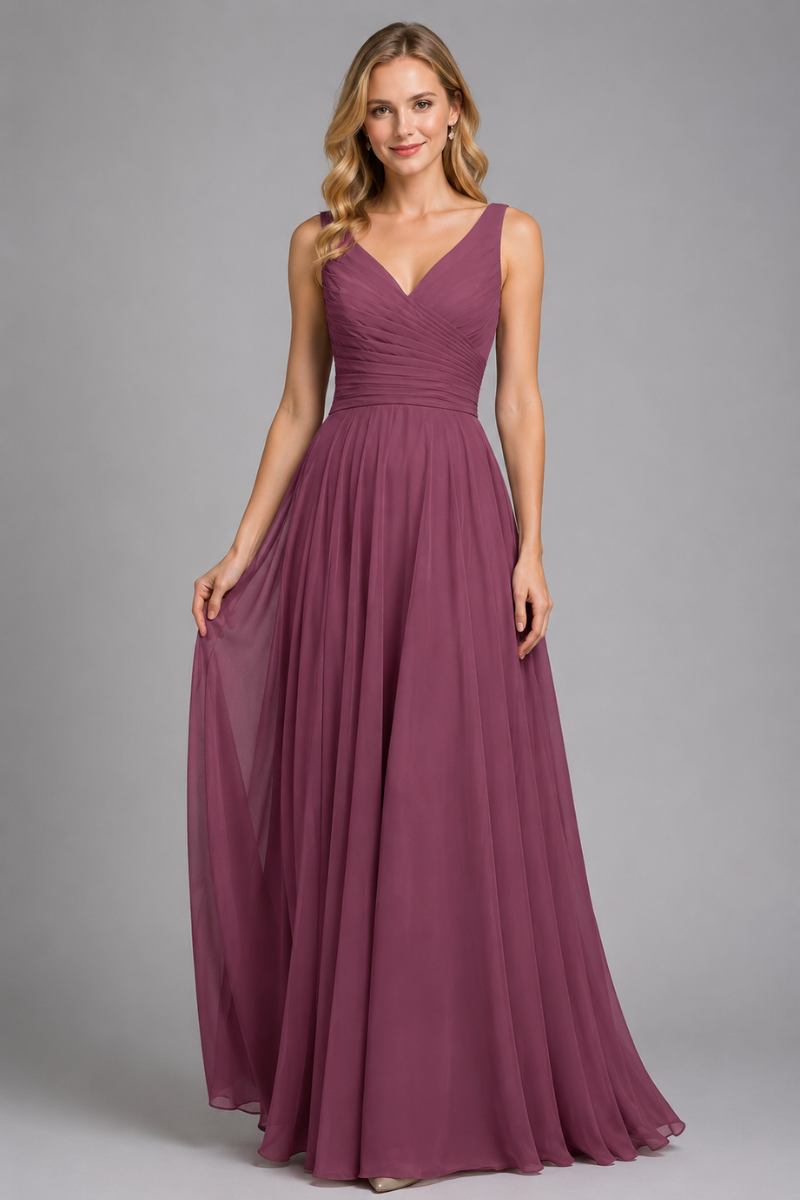 Women's Full Length Chiffon Maxi Dress with Bow in Rust