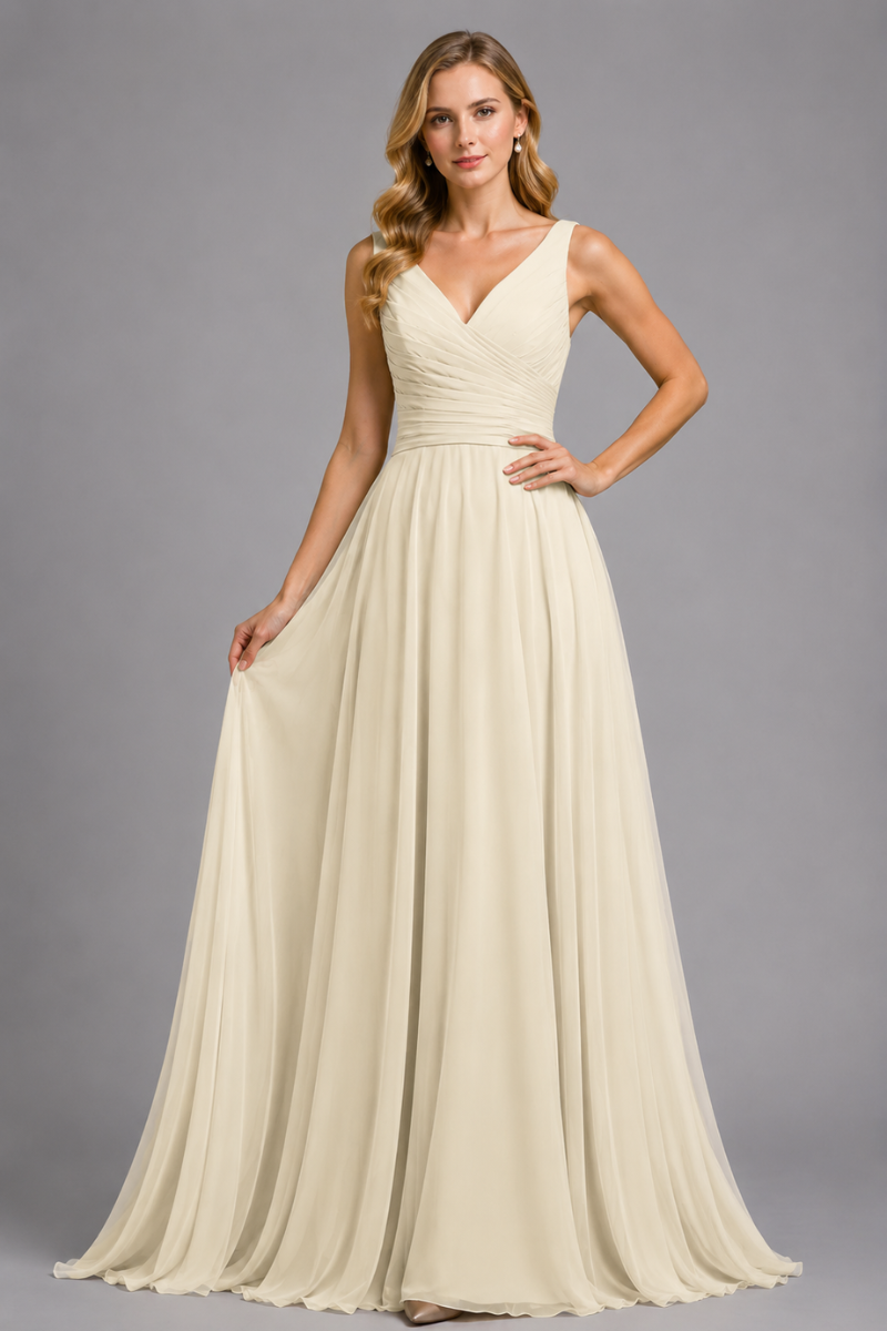 Women's Full Length Chiffon Maxi Dress with Bow in Rust