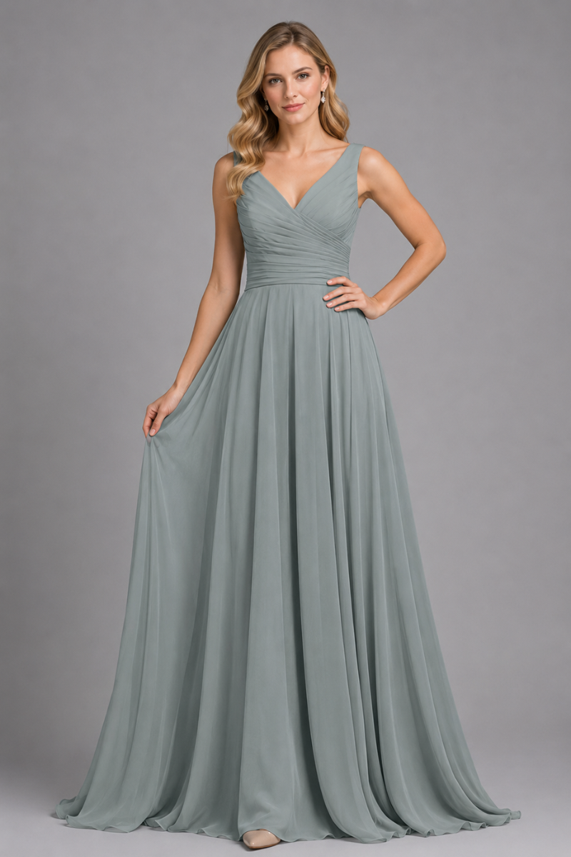 Women's Full Length Chiffon Maxi Dress with Bow in Rust