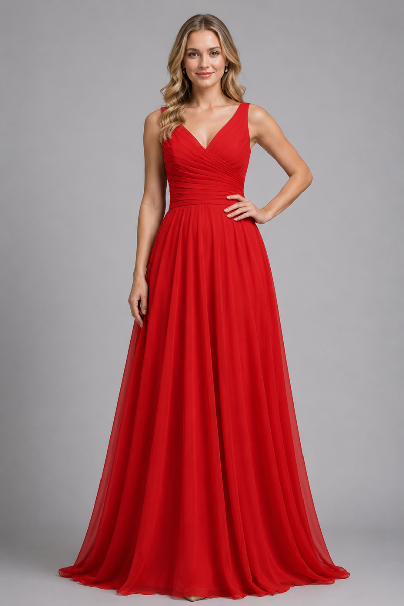 Women's Full Length Chiffon Maxi Dress with Bow in Rust