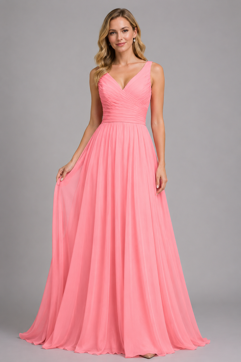 Women's Full Length Chiffon Maxi Dress with Bow in Rust