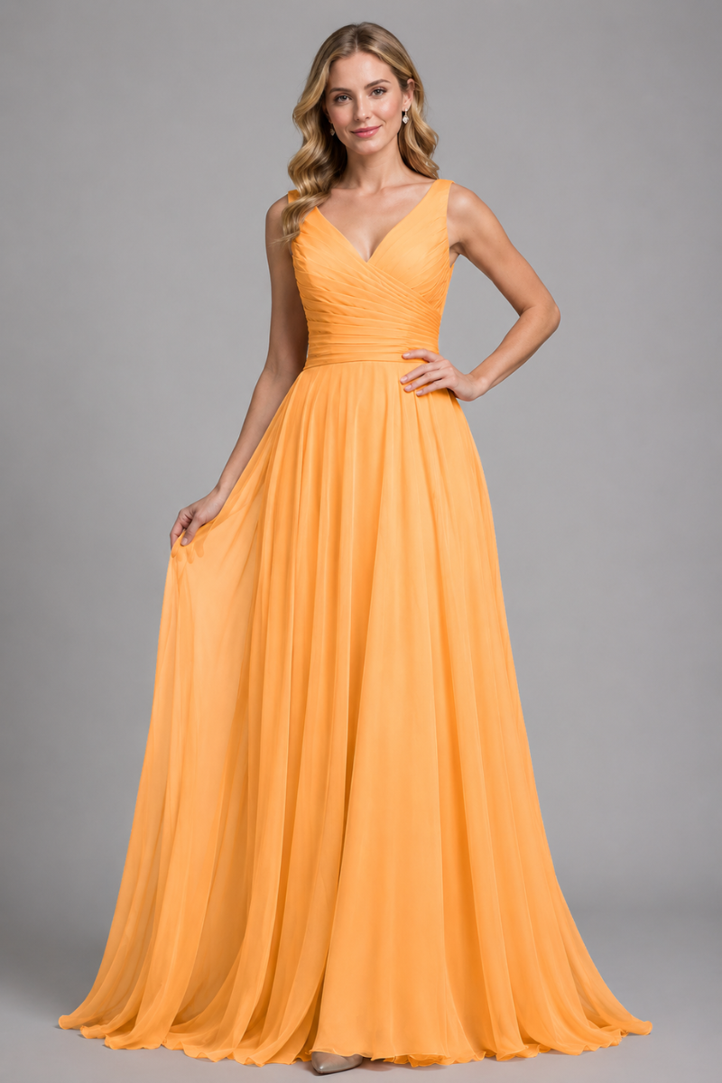 Women's Full Length Chiffon Maxi Dress with Bow in Rust