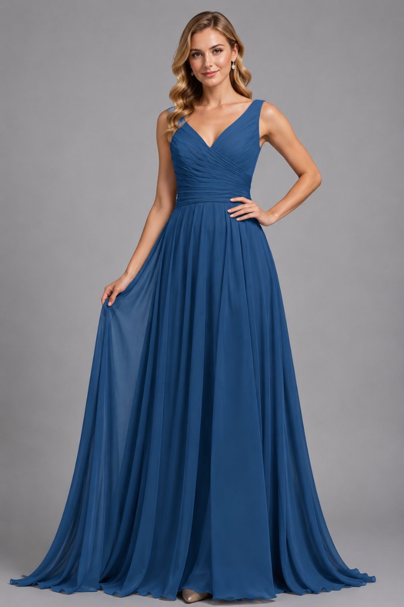 Women's Full Length Chiffon Maxi Dress with Bow in Rust