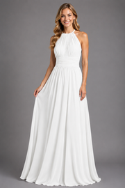 Women's Halter Neck Chiffon Bridesmaid Maxi Dress in Rust