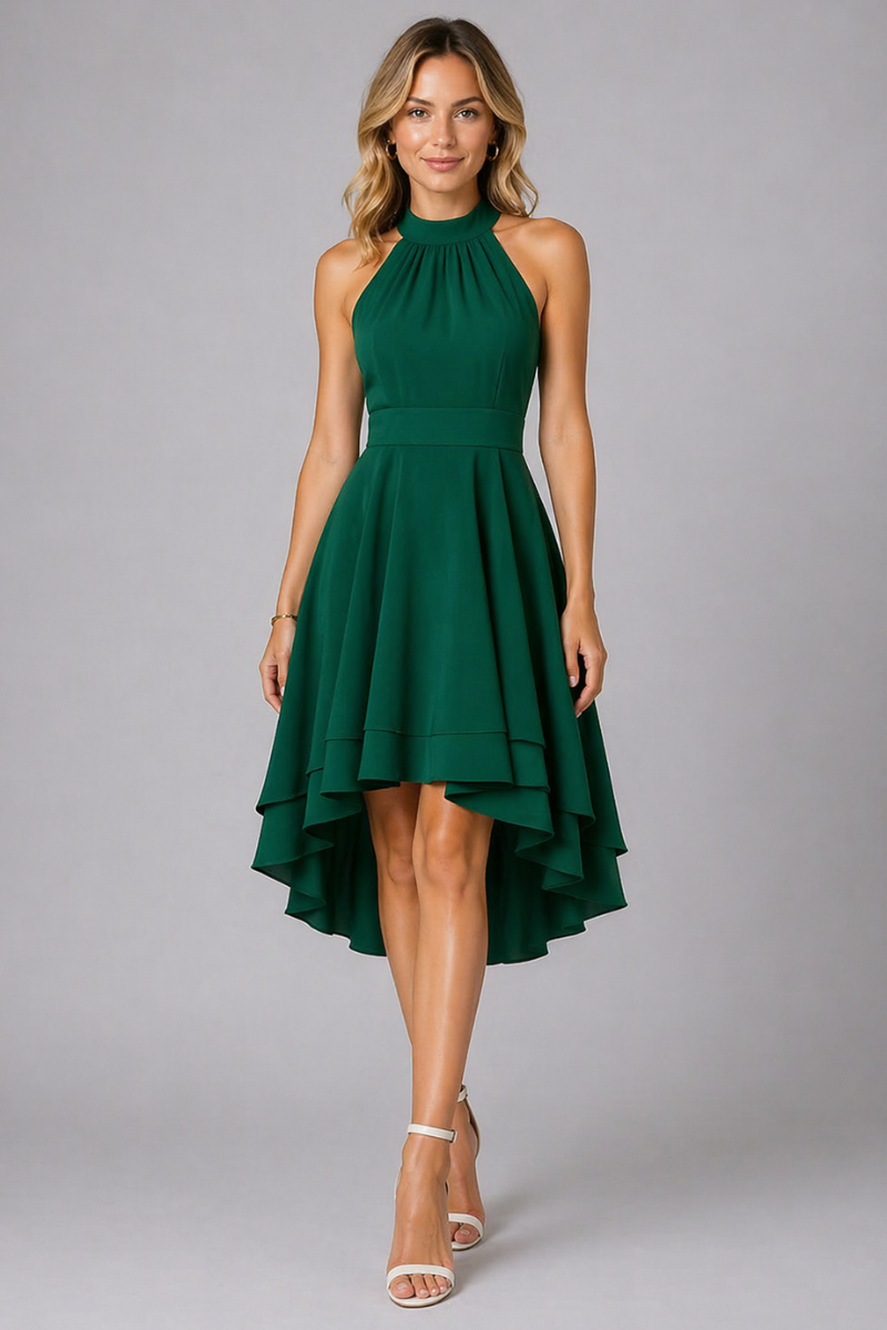 Women's Halter Neck Dress – Sleeveless Ruffle Layered Knee Dress