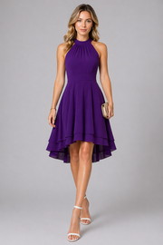 Women's Halter Neck Dress – Sleeveless Ruffle Layered Knee Dress