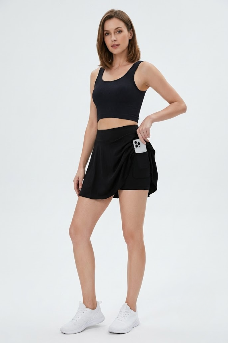 Women's High Waist Tennis Skort with Built-In Shorts and Pockets
