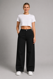 Women's High Waist Wide Leg Jeans – Loose Fit Retro Wash Denim Trousers with Pockets