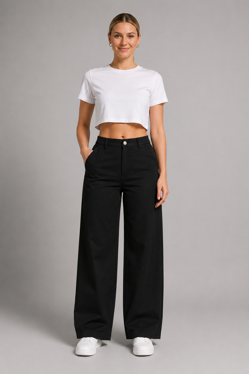 Women's High Waist Wide Leg Jeans – Loose Fit Retro Wash Denim Trousers with Pockets