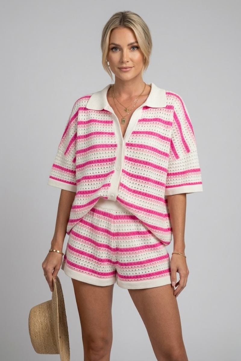 Women's Knitted Cardigan and Shorts Two Piece Set Casual Summer Outfit