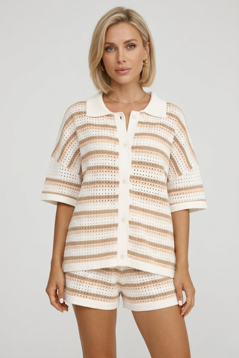 Women's Knitted Cardigan and Shorts Two Piece Set Casual Summer Outfit