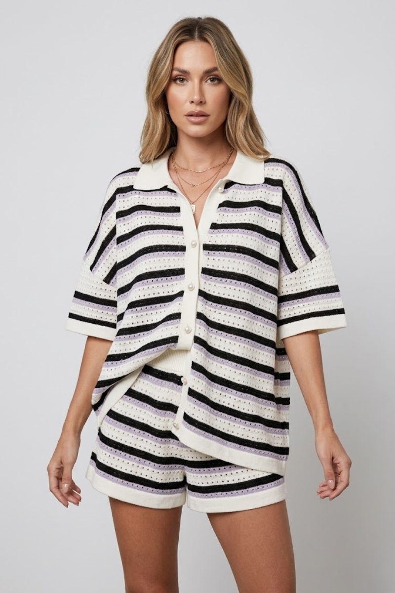 Women's Knitted Cardigan and Shorts Two Piece Set Casual Summer Outfit