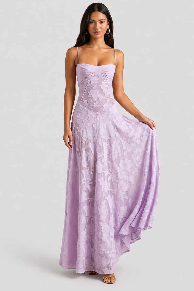 Women's Lace Maxi Dress - Spaghetti Strap Corset Lace-Up Evening Dress