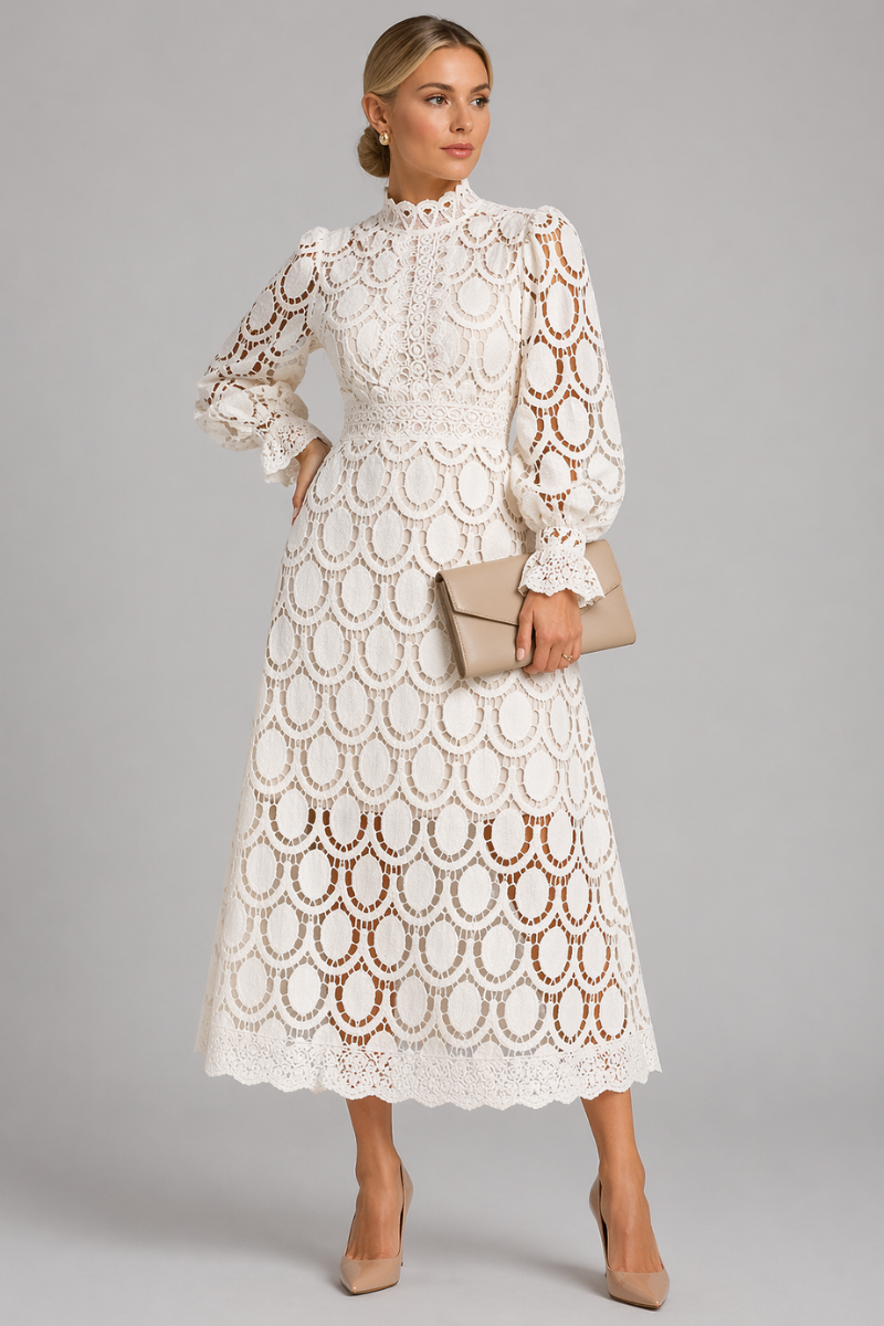Women's Lace Midi Dress - Elegant Evening Party Dress