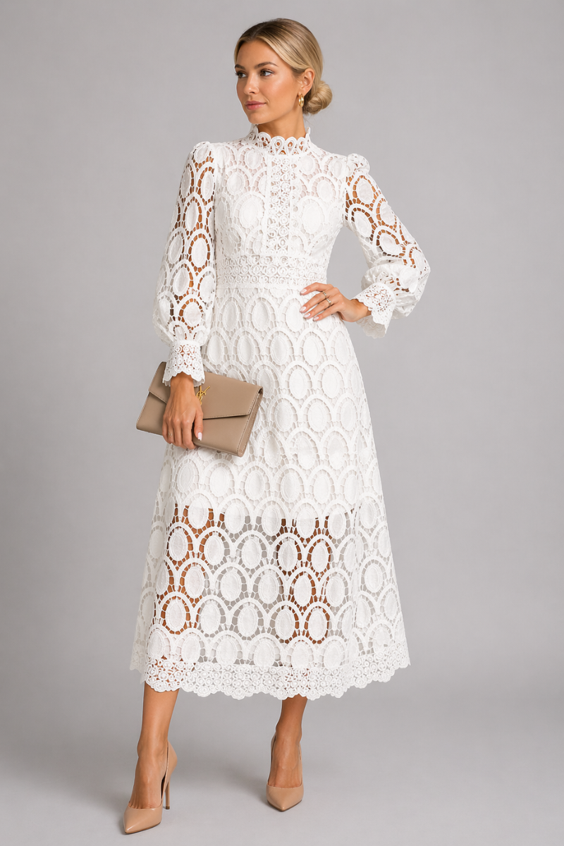 Women's Lace Midi Dress - Elegant Evening Party Dress