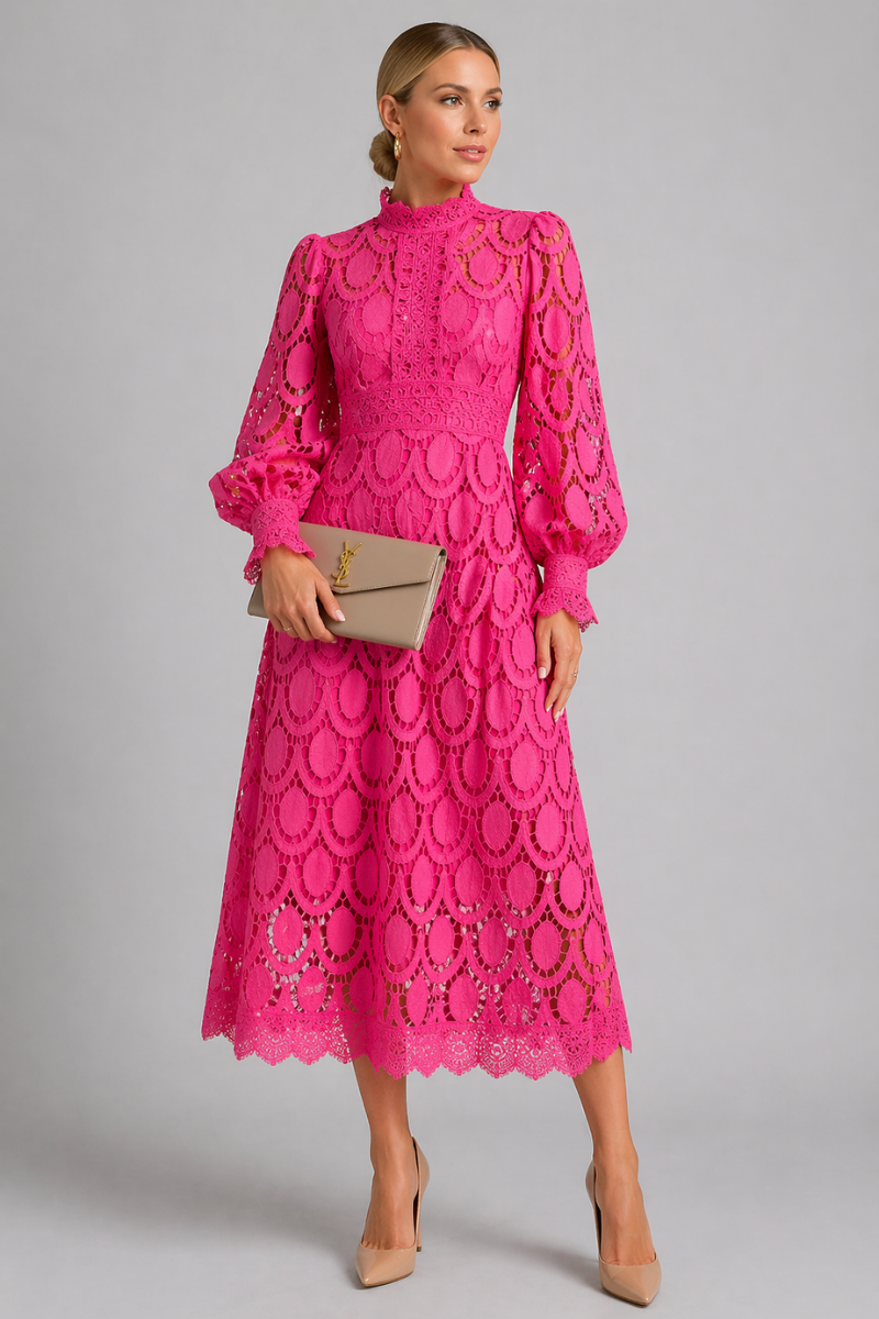 Women's Lace Midi Dress - Elegant Evening Party Dress