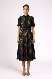 Women's Lace Midi Dress - High Neck Formal Evening Dress
