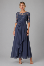 Women's Lace Midi Dress – Elegant Layered Evening Dress with Closed Back