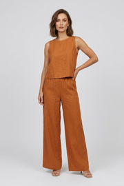 Damen Leinen-Look Zweiteiliges Set mit weitem Bein