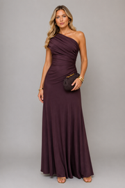 Women's Off Shoulder Draped Mesh Maxi Dress – Elegant Evening Occasion Dress