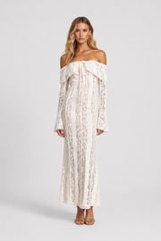 Women's Off Shoulder Lace Maxi Dress - Long Sleeve Evening Formal Dress