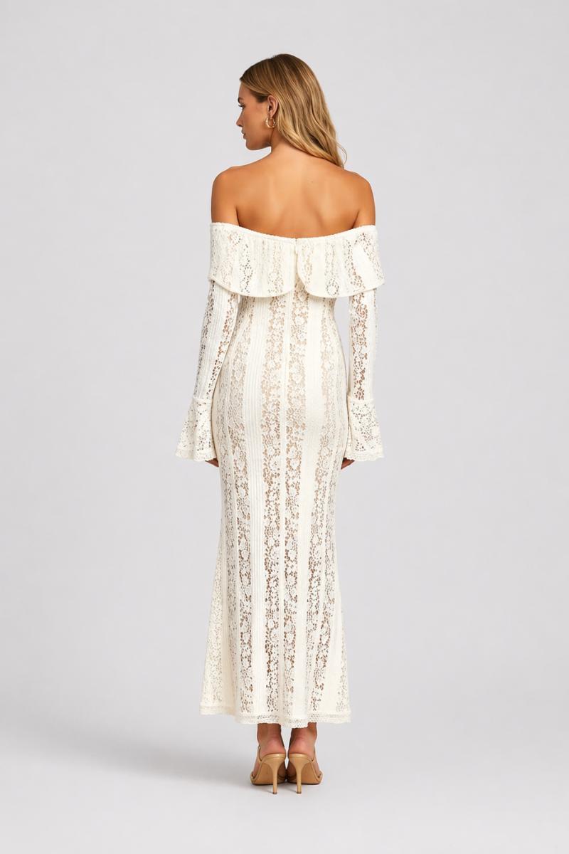 Women's Off Shoulder Lace Maxi Dress - Long Sleeve Evening Formal Dress