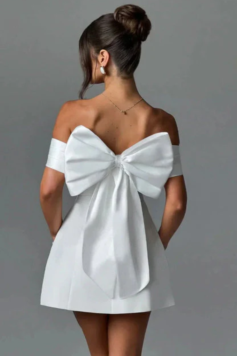Women's Off Shoulder Mini Dress with Detachable Bow – Elegant Party Dress