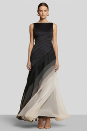 Women's Ombre Layered Maxi Dress - Black to Ivory Evening Dress