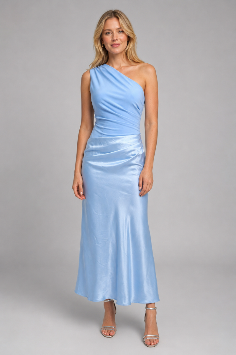 Damen Ein-Schulter Abend-Maxikleid mit Seitenschlitz