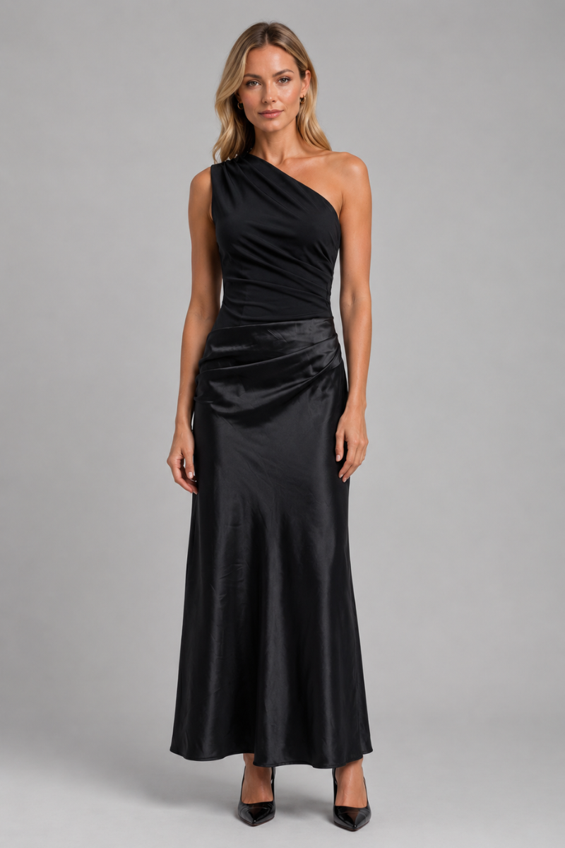 Damen Ein-Schulter Abend-Maxikleid mit Seitenschlitz