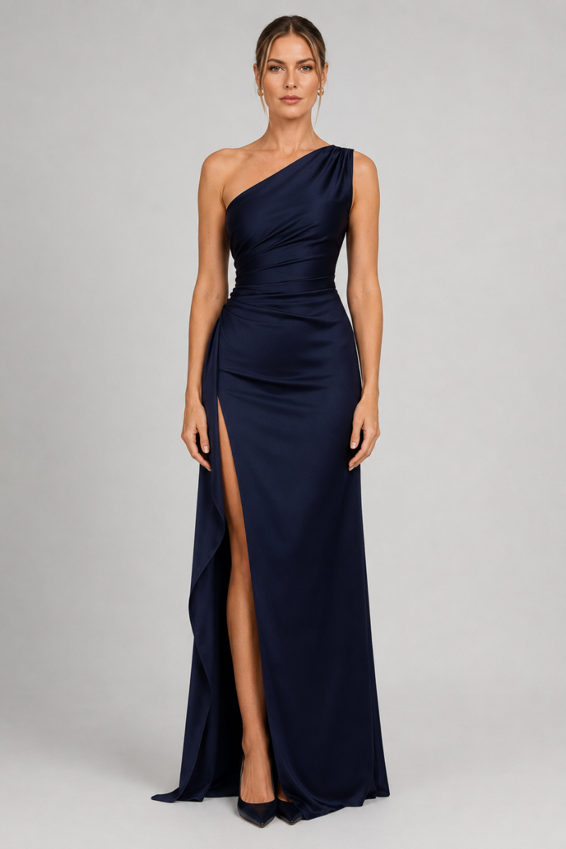 Women's One Shoulder Maxi Dress with High Split