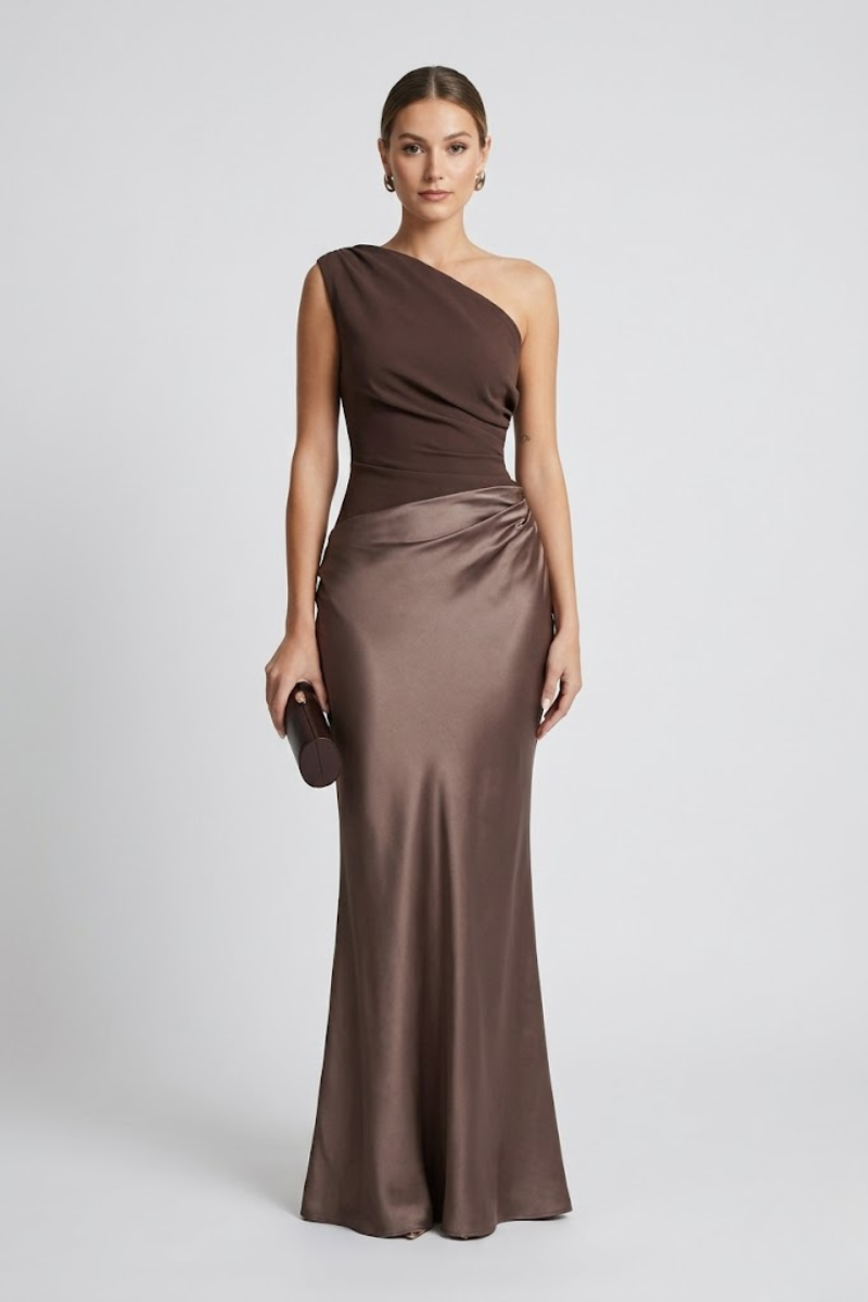 Women's One Shoulder Pleated Maxi Dress – Elegant Evening Formal Dress