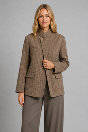 Women's Plaid Blazer Jacket – Single Button Long Sleeve Outfit