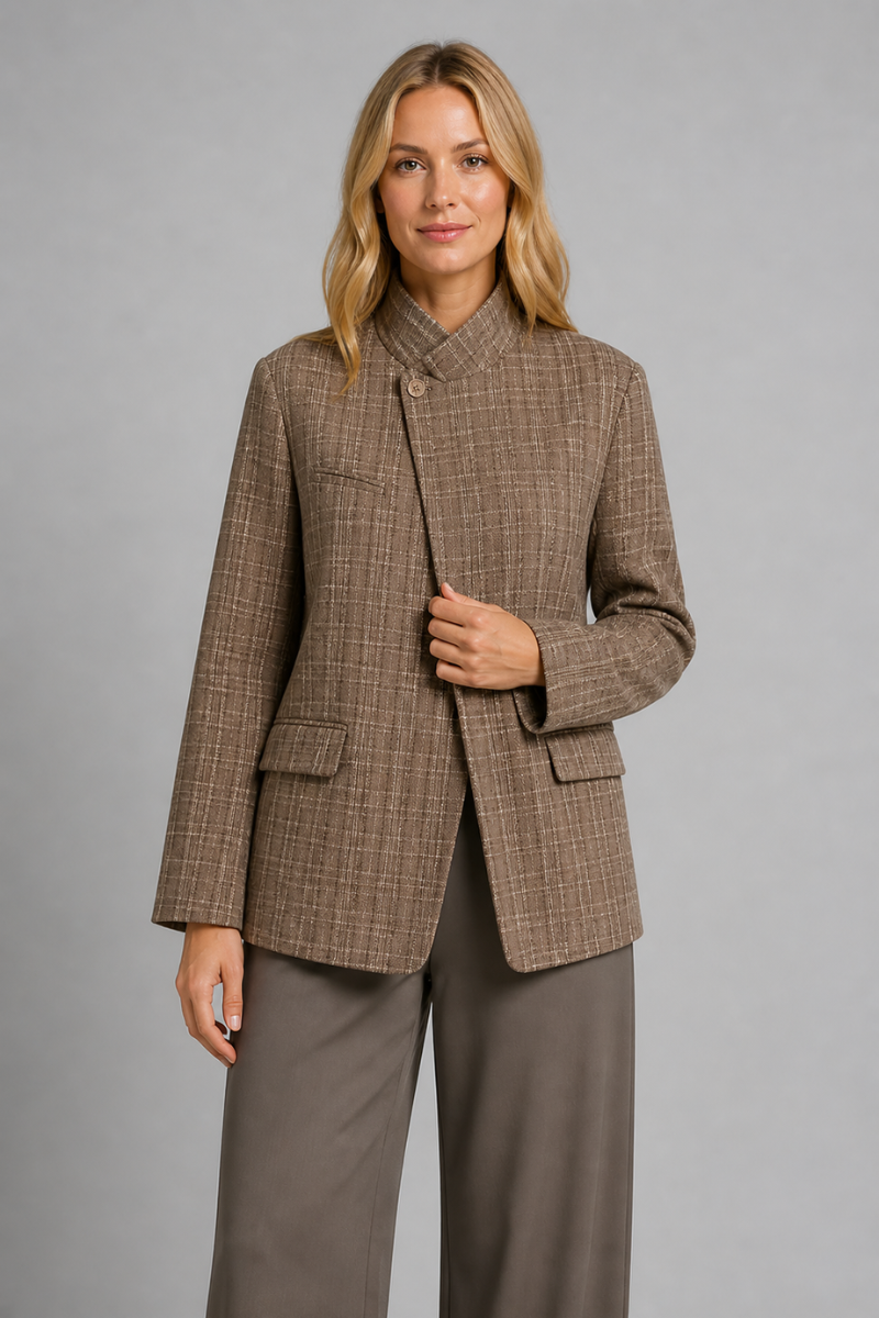 Women's Plaid Blazer Jacket – Single Button Long Sleeve Outfit