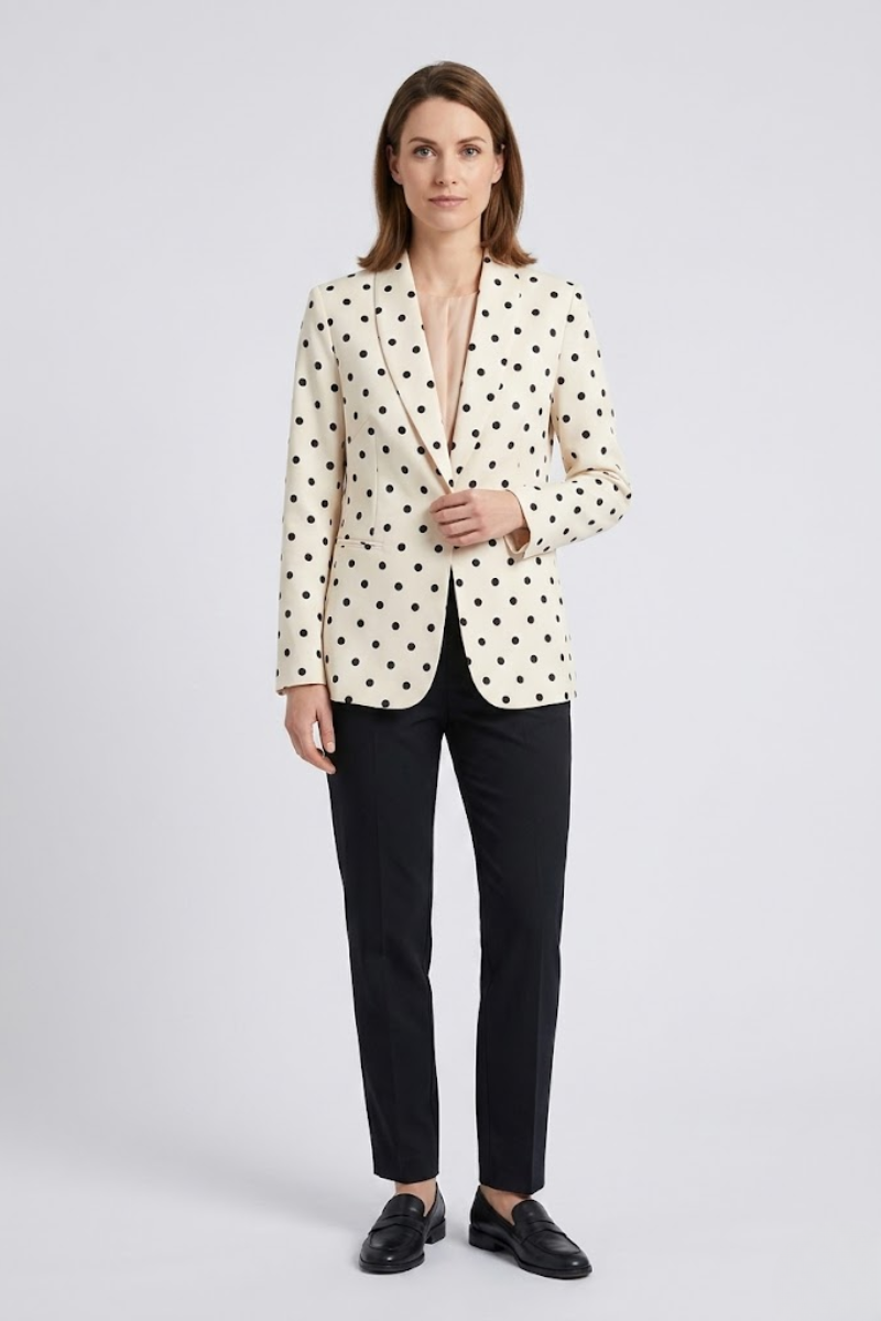Women's Polka Dot Blazer Jacket – Single Breasted Long Sleeve Outfit