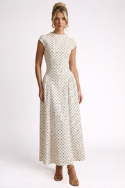Women's Polka Dot Maxi Dress - Round Neck A-Line Summer Dress
