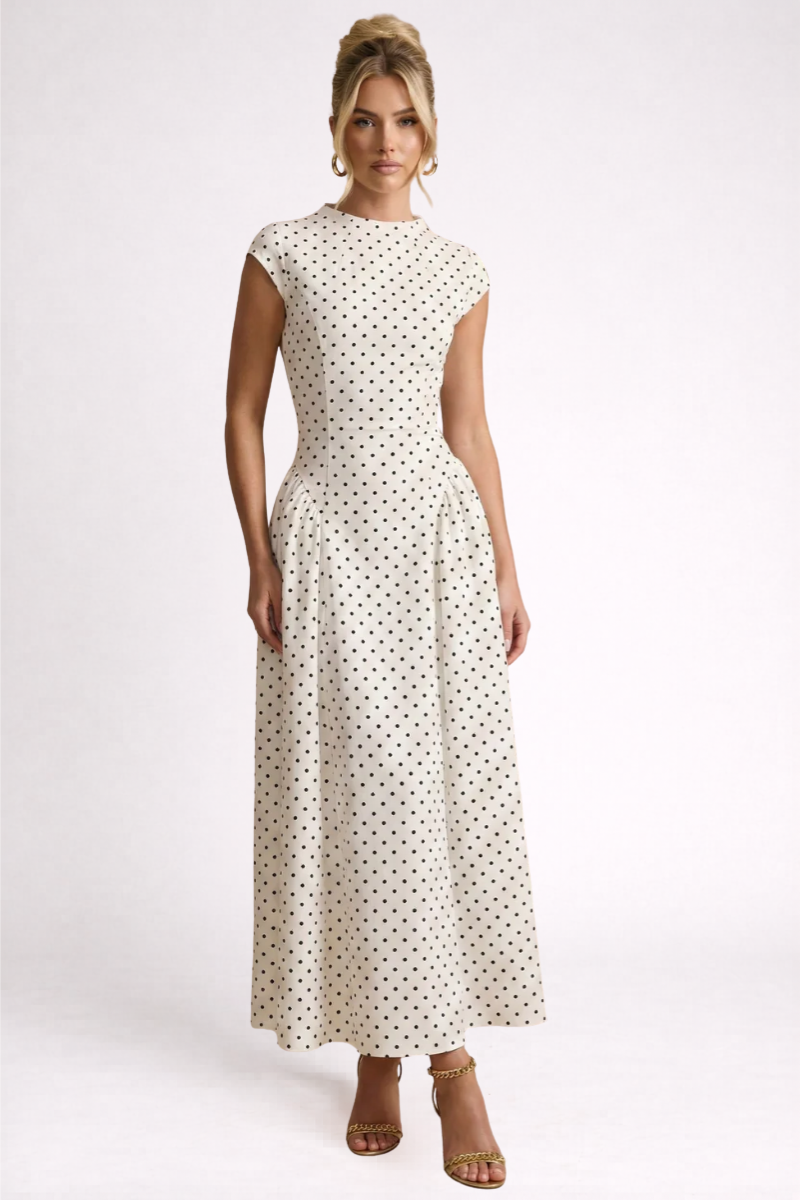 Women's Polka Dot Maxi Dress - Round Neck A-Line Summer Dress